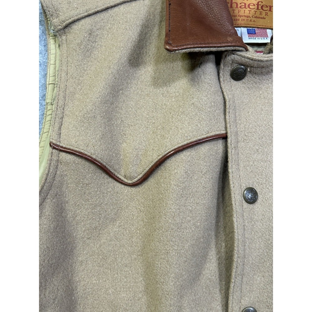 Schaefer Outfitter Vest Wool Leather Collar Men's Small Made in USA Branded - Picture 16 of 16